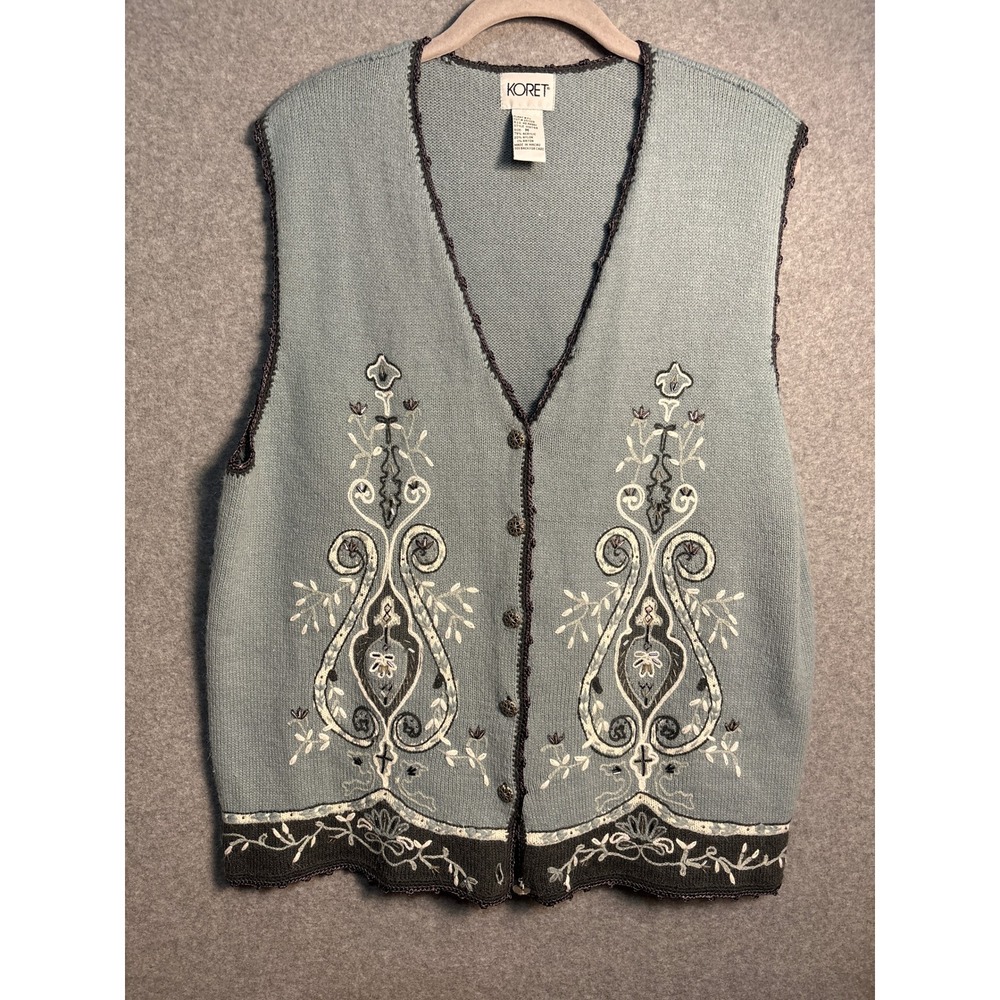 Vintage Koret Embroidered Sweater Vest Medium Cottagecore Grandpa Core Boho